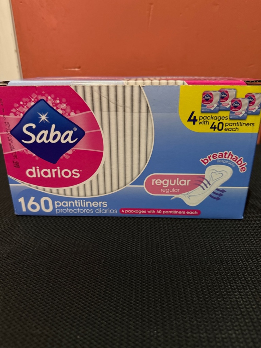 Saba Diarios Regular Pantiliners - Pink & Light Blue Packaging (160 Count, 4x40)
